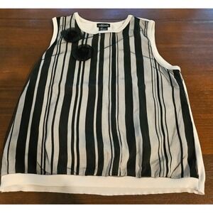Willi Smith Women's Sleeveless Top Size L Black White Stripe Black Fishnet Cover